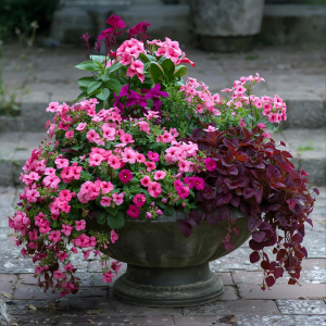 Jardinière rose & bordeaux